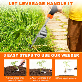 HUGOMOVA ergonomic rubber handle provides comfortable grip during long weeding sessions