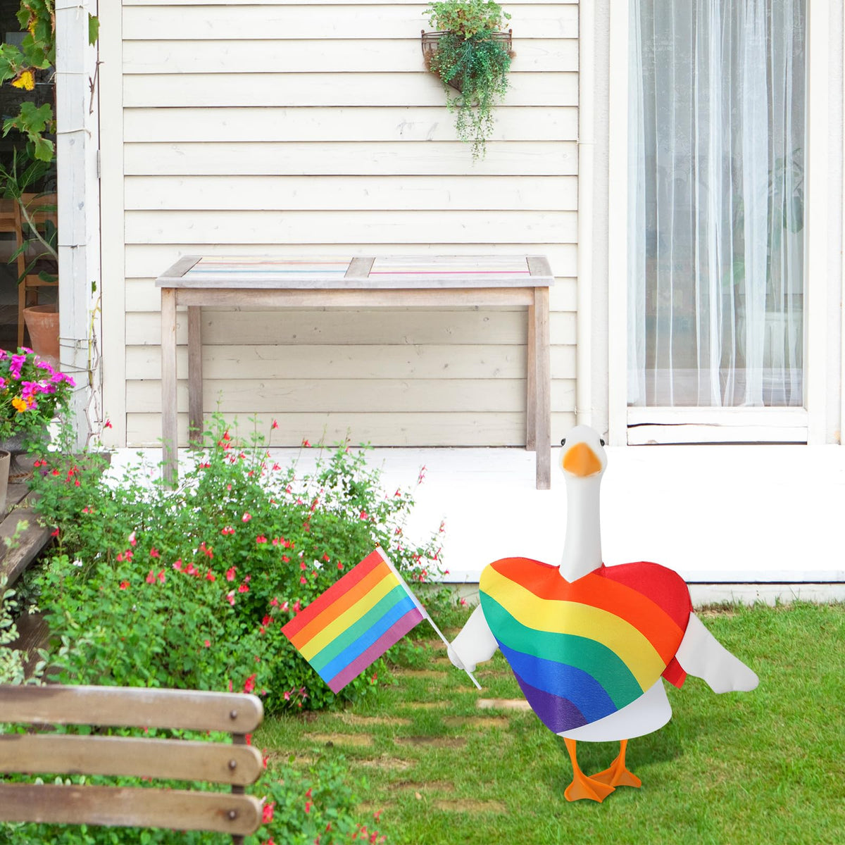 Huhumy Pride Goose Clothes ideal for Valentines Day yard decor.