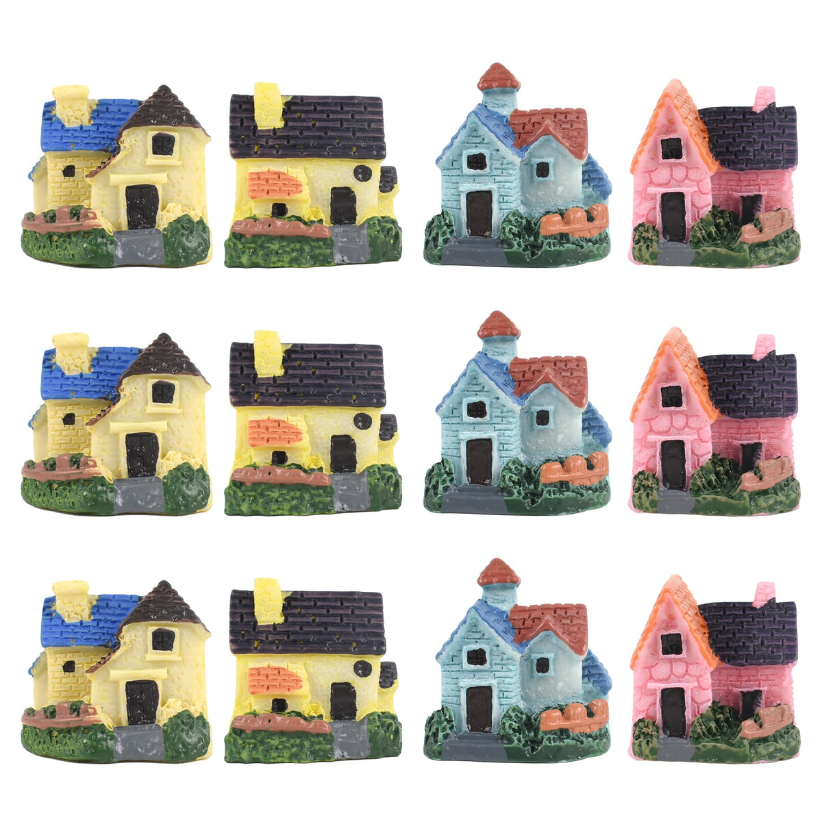 HUIANER 12-piece miniature resin houses arranged for DIY decor and fairy gardens