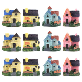 HUIANER 12-piece miniature resin houses arranged for DIY decor and fairy gardens