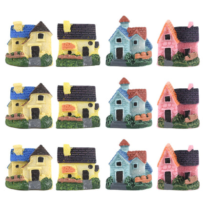 HUIANER 12-piece miniature resin houses arranged for DIY decor and fairy gardens