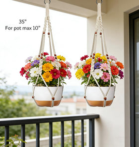 Indoor setup with multiple pots secured by HUIHONGHOME macrame hanger