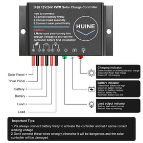 HUINE IP68 waterproof solar controller side view for outdoor mounting.