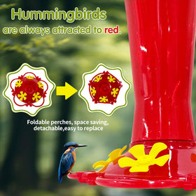 Huispark hummingbird feeder's bright yellow ports attract hummingbirds and resist sun wear.