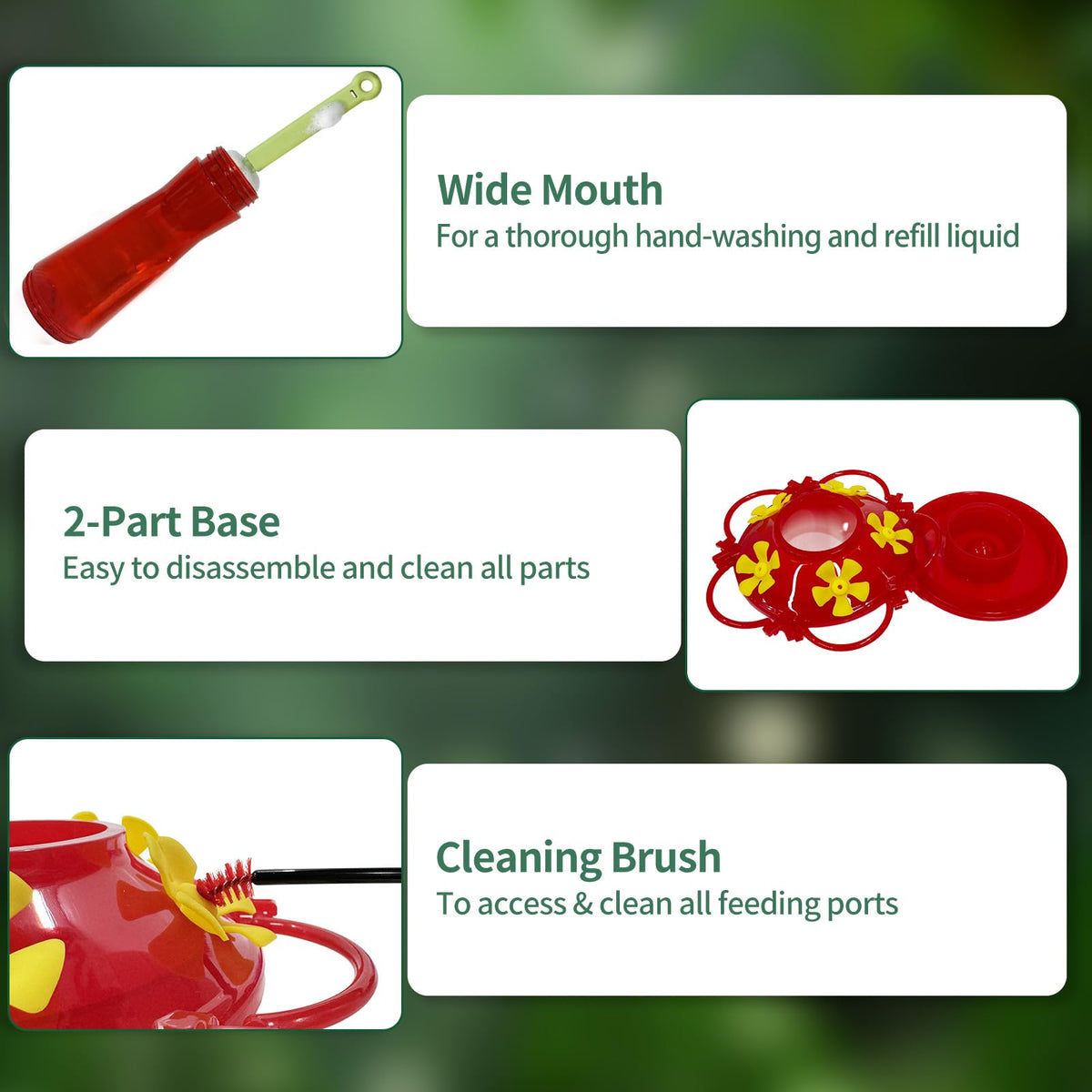 Huispark hummingbird feeder features a leak-proof seal to prevent spills during use.