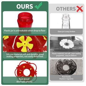 Huispark hummingbird feeder with silicone flower ports for gentle beak contact and easy cleaning.