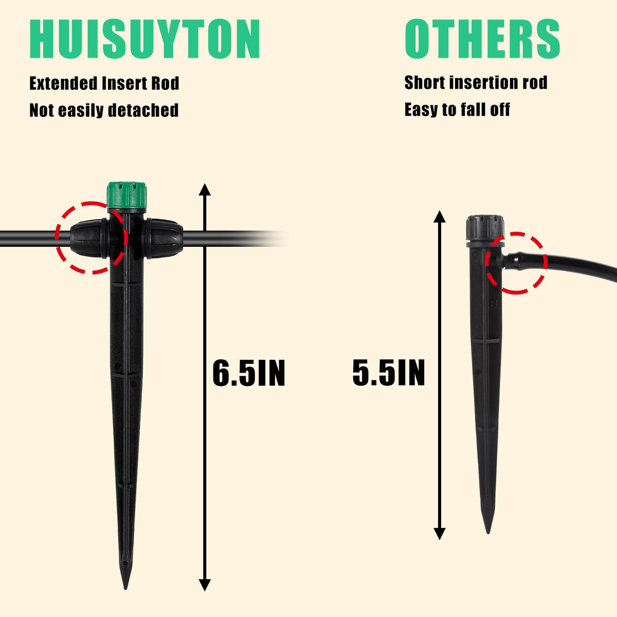HUISUYTON lock barbed connector minimizes leaks during watering.