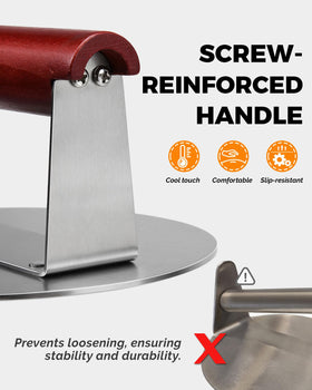 HULISEN press demonstrates double-screw reinforced handle for stability during smashing.