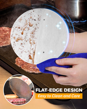 HULISEN burger press used with flat-edge base for nonstick patty release.