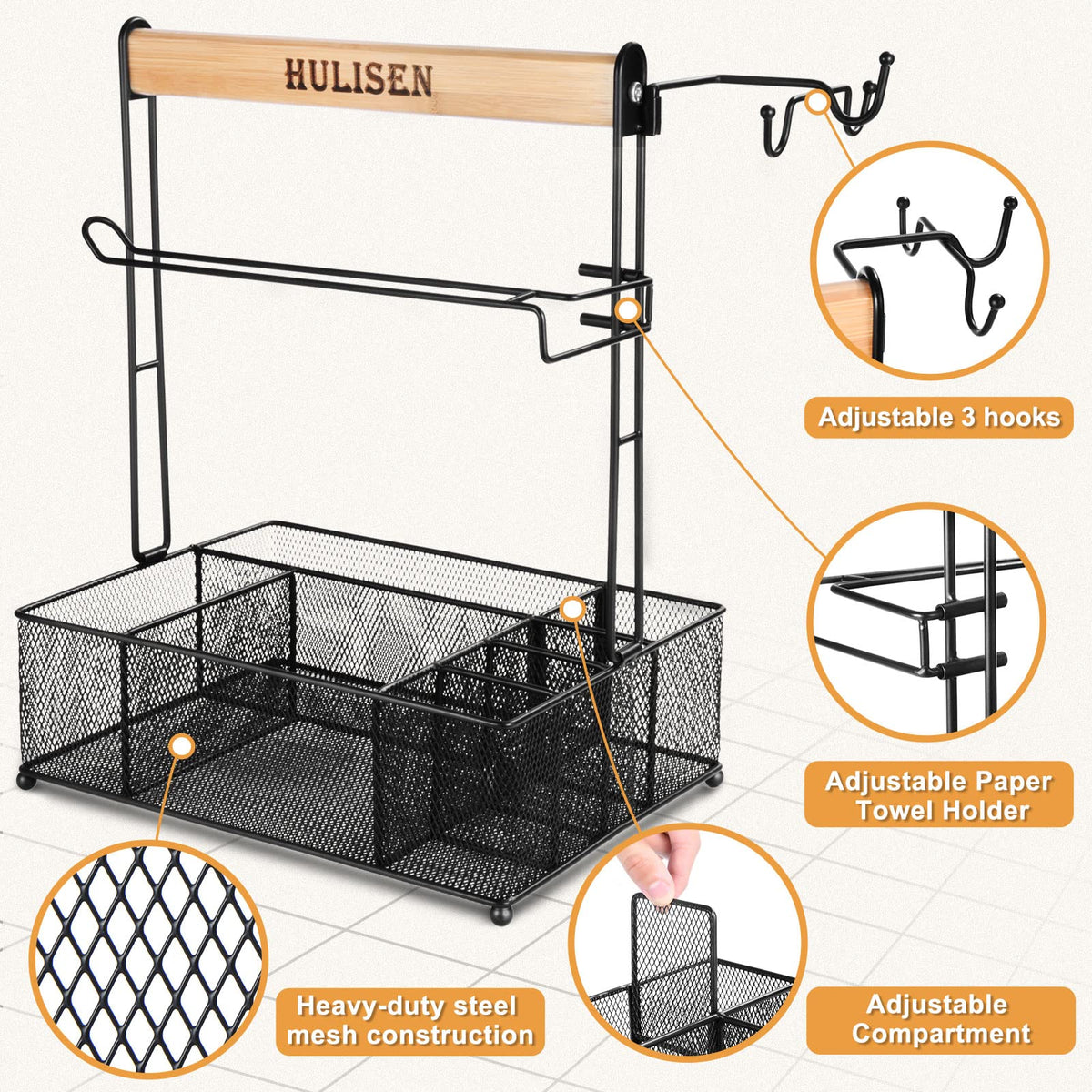 HULISEN Grill Caddy utensil hooks keep tools within reach.