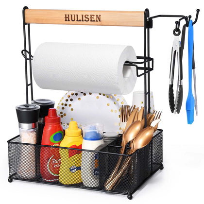 HULISEN Grill Caddy wide base keeps utensils and condiments organized outdoors.
