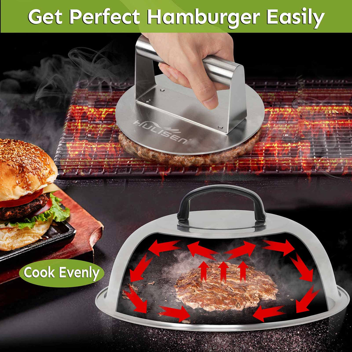 HULISEN Smashed Burger Kit griddle spatula 6x5 inch for easy flipping