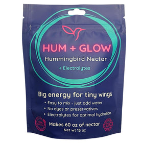 Hum + Glow hummingbird nectar powder mix ready to attract vibrant hummingbirds.