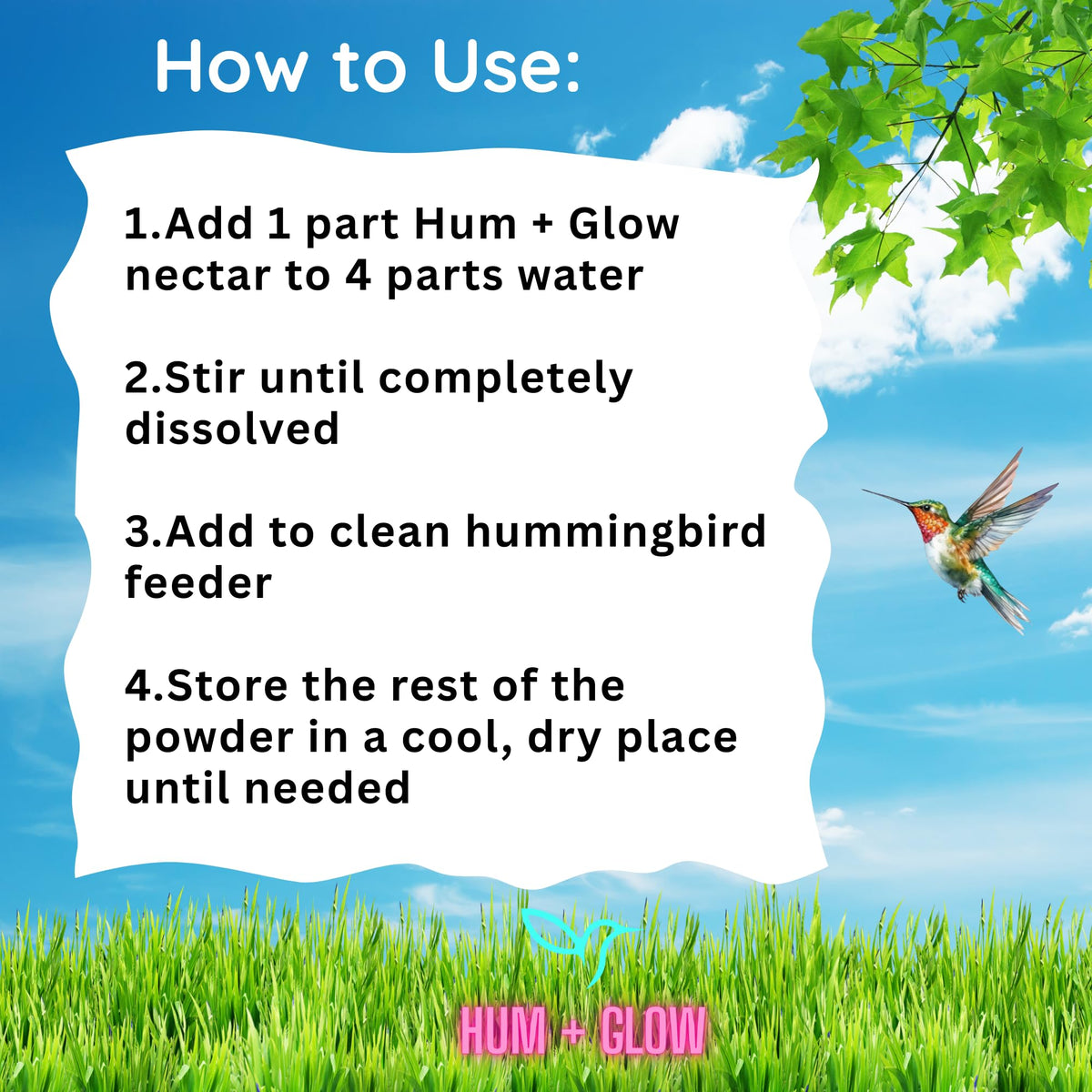 Hum + Glow nectar mimics real flower nectar to support hummingbird energy.