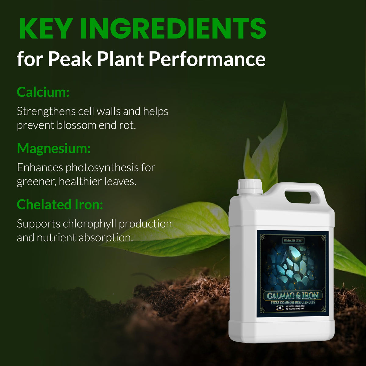 Humboldts Secret CalMag & Iron pour action demonstrates smooth application for steady plant nutrition.