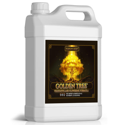 Humboldts Secret Golden Tree bottle pour for indoor plant nourishment.