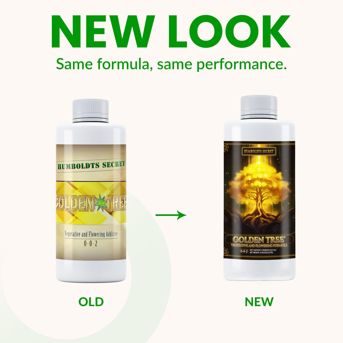 Golden Tree label closeup highlights compact nutrient blend for thriving plants.