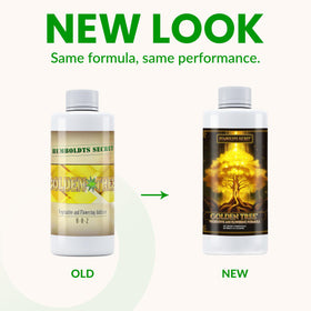 Humboldts Secret Golden Tree label close-up highlighting kelp and minerals for soil nutrition