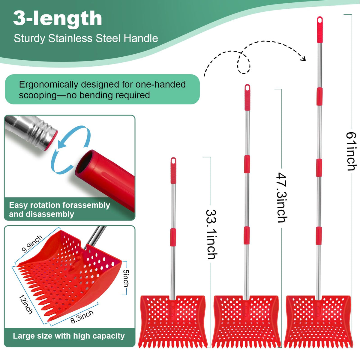 HUMVMV adjustable four-length handle demonstrates customizable cleaning comfort.