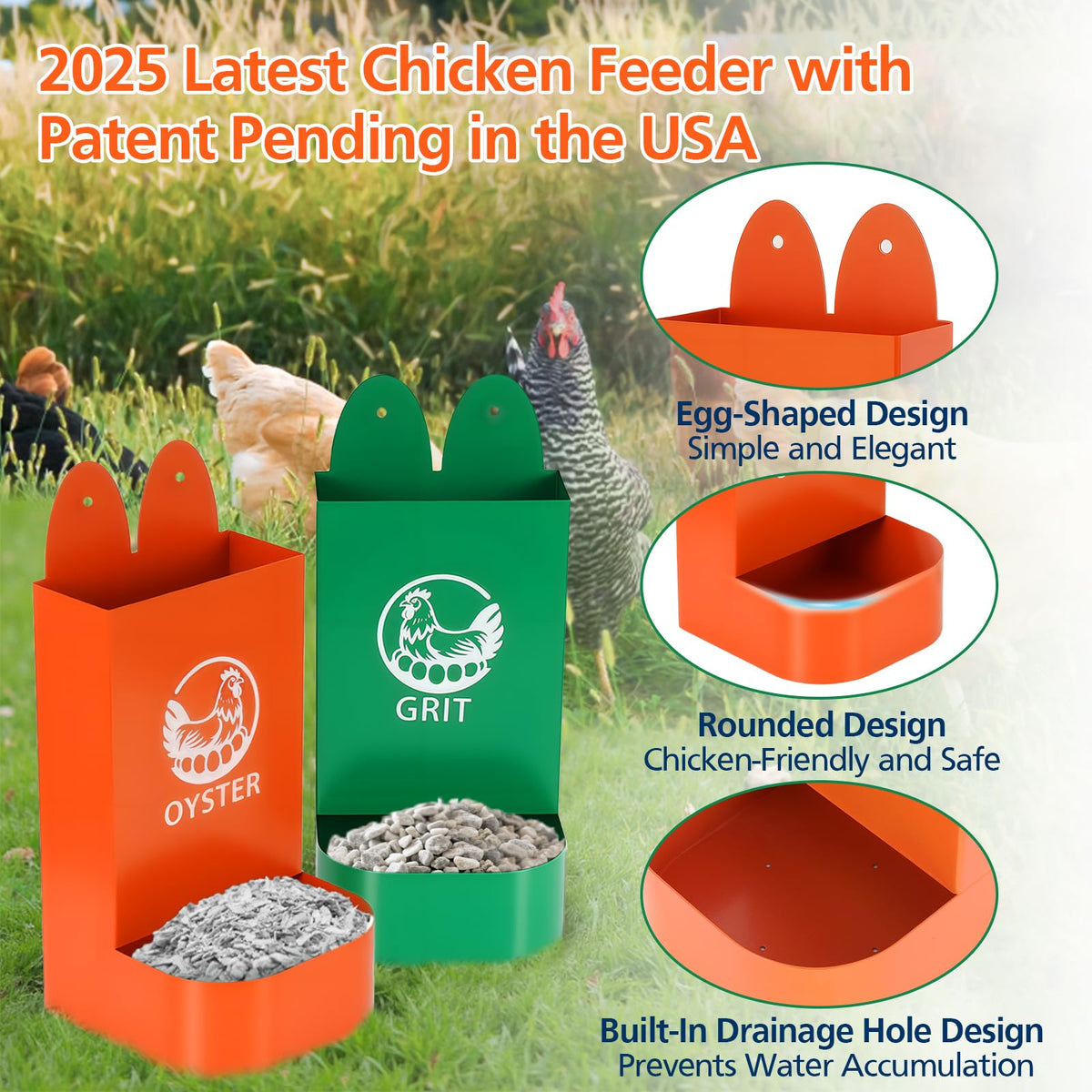 HUMVMV drain-hole design keeps grit dry during rain in a secure feeder.