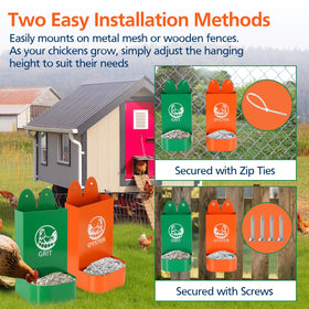 HUMVMV easy-install two-mount feeder with wood screws or mesh zip ties.