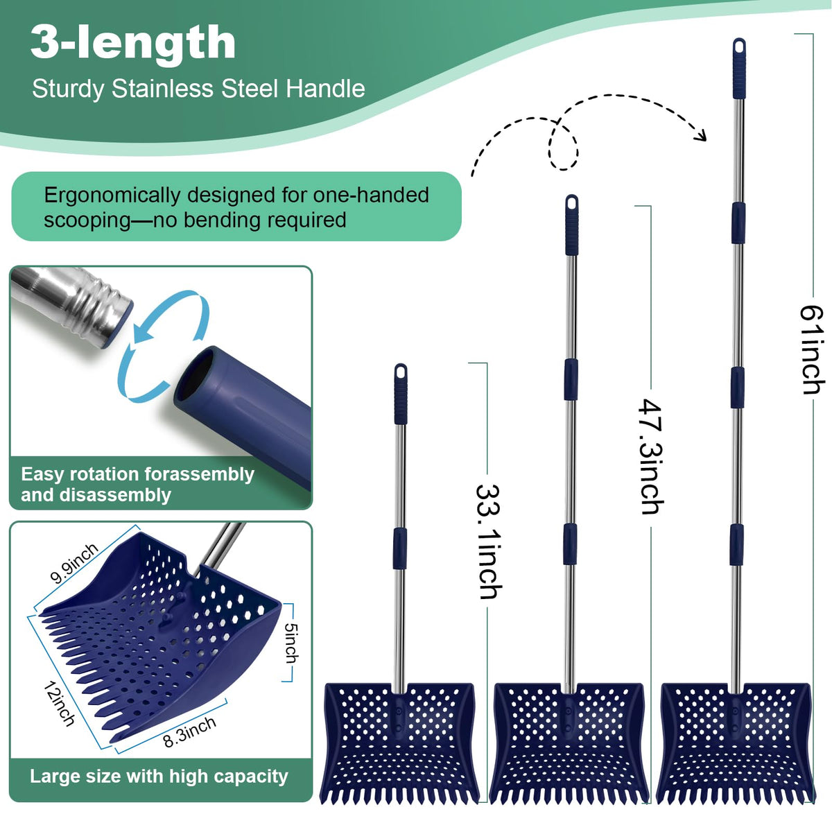 HUMVMV adjustable 33-inch handle improves reach in larger coops