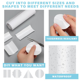 Flat lay of Hungdao TPU tape, cleaner, and scissors for easy repairs.