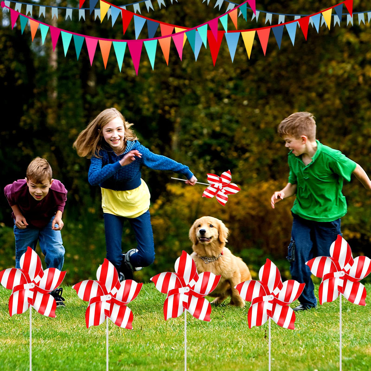 Hungdao yard decor pinwheels add color and movement to celebrations.