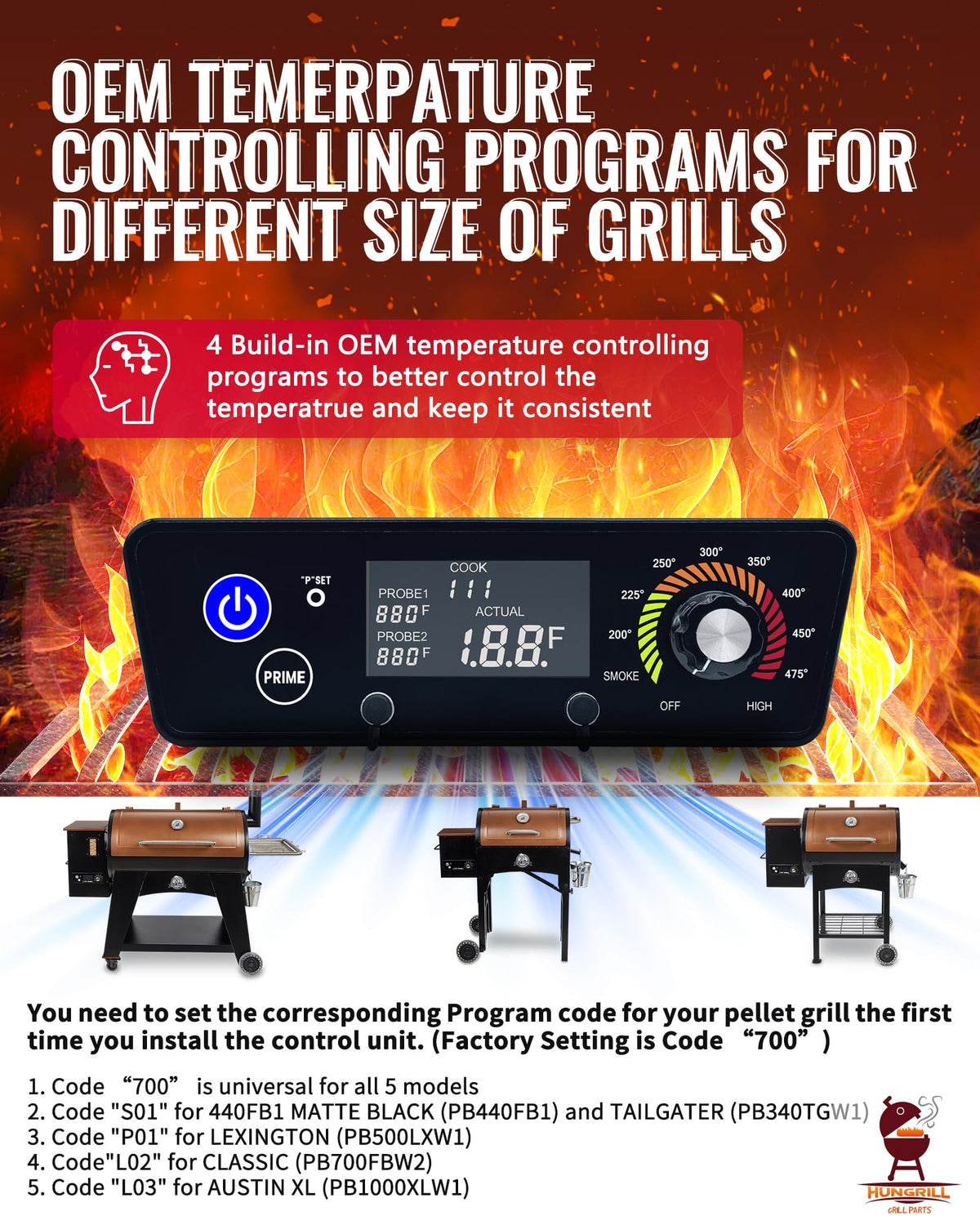HunGrill AC03P7 prime function button close-up for rapid heat recovery