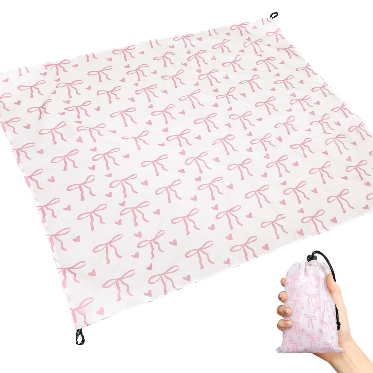 HunnmingRe pink bow pocket blanket open on 55x60 inches for two.