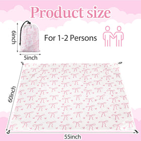HunnmingRe pink bow beach mat close-up shows waterproof fabric that resists spills.