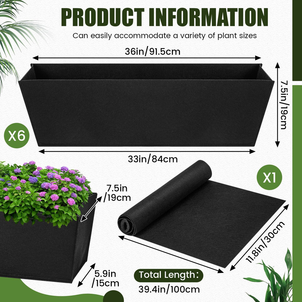 HunnmingRe rectangular felt liner designed for durable planters