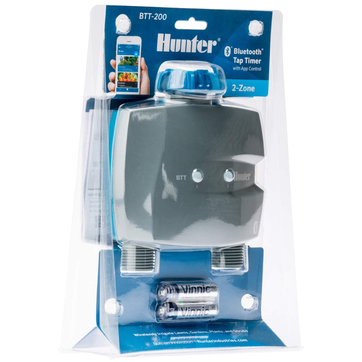 Hunter BTT runs on two AA batteries for outdoor reliability.