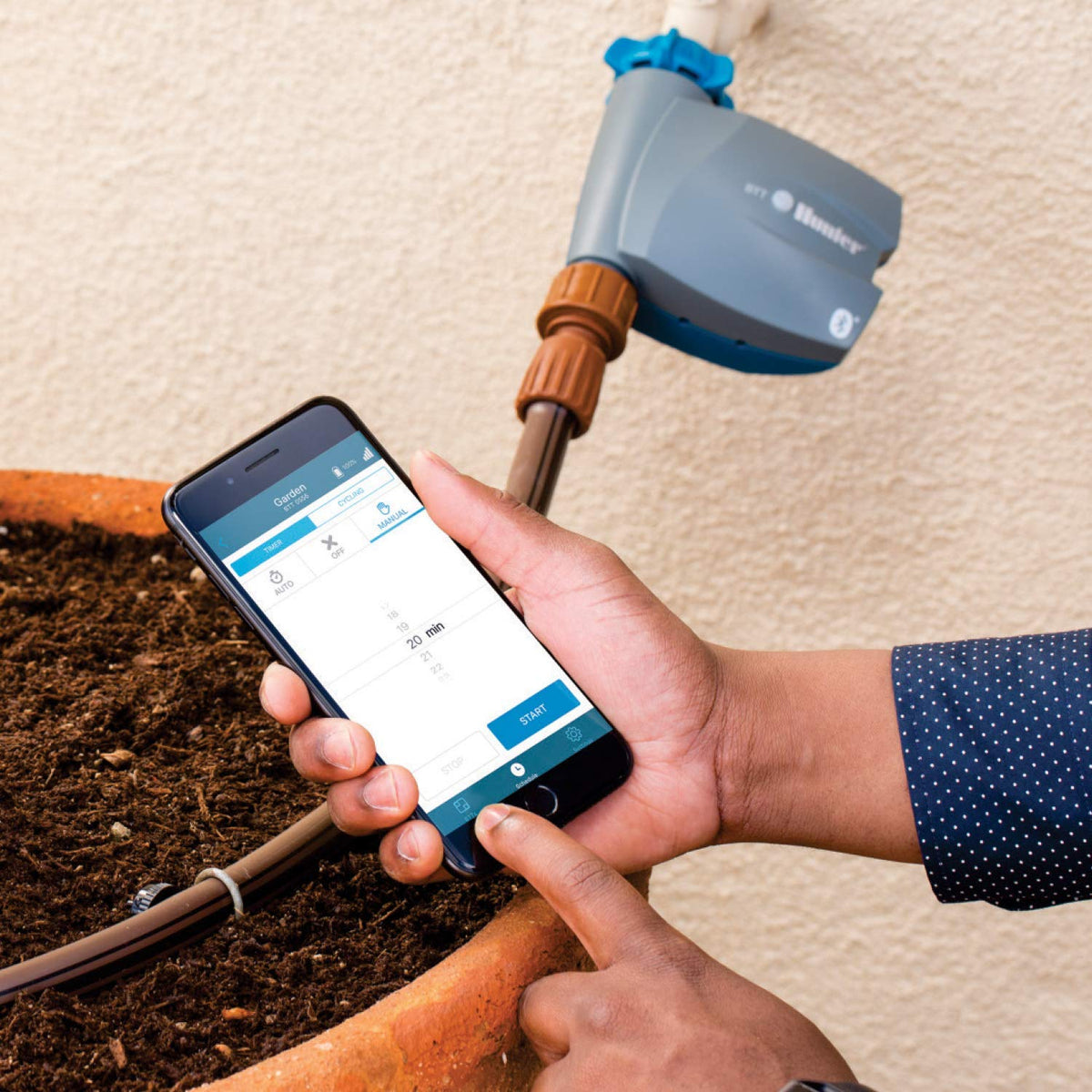 Hunter BTT scheduling screen displaying soak cycles for efficient watering