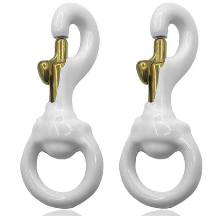 Huouo 3-inch white rubber-coated brass swivel clip front view for secure flag attachment.