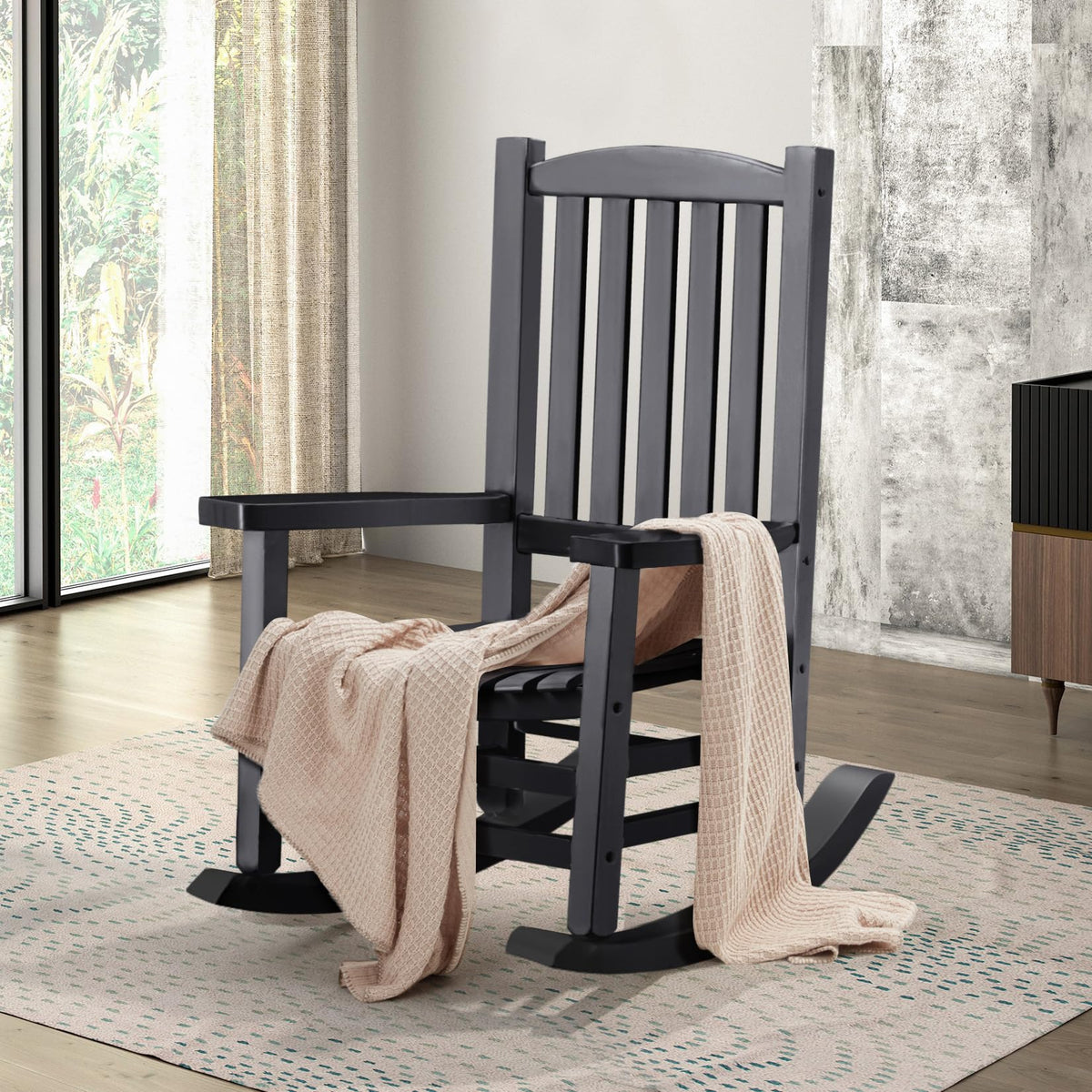 Hupmad wooden rocking chair outdoor oversized all weather finish resists fading