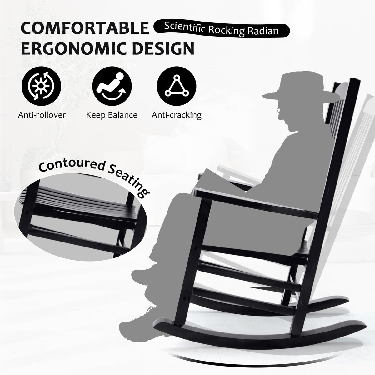 Hupmad wooden rocking chair outdoor oversized with armrests for relaxed lounging