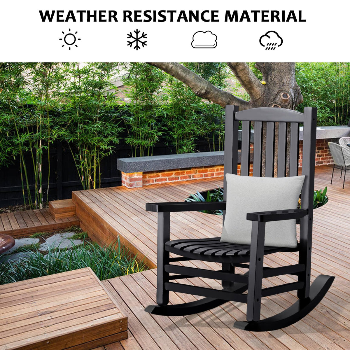 Hupmad wooden rocking chair outdoor oversized back view shows tall slatted back