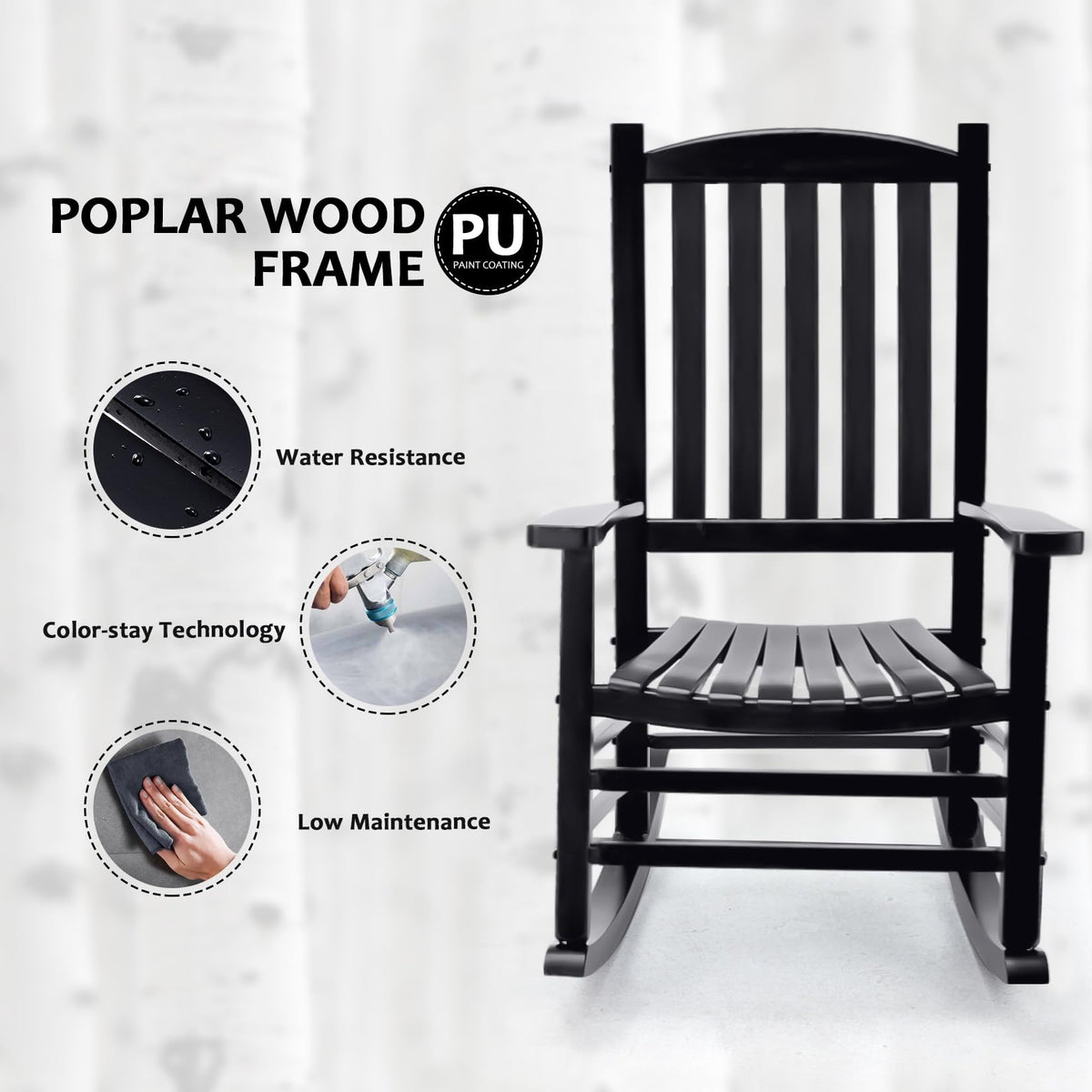 Hupmad wooden rocking chair outdoor oversized easy assembly with manual