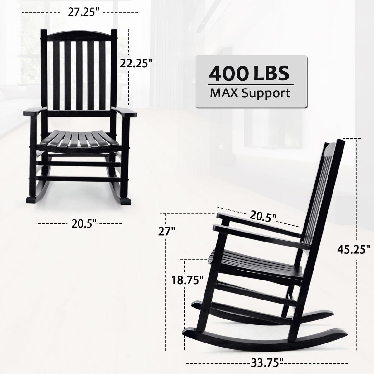Hupmad wooden rocking chair outdoor oversized side view highlights ergonomic armrests