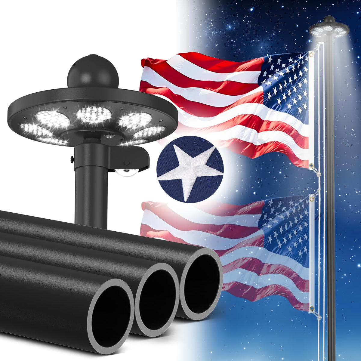 Hupsjer flagpole sections shown during assembly for secure in-ground setup