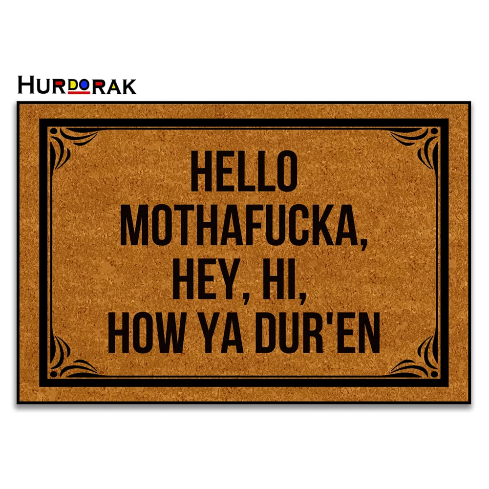 Hurdorak Hello Mothafucka doormat close-up of felt surface absorbing moisture.
