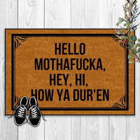 Hurdorak Hello Mothafucka doormat suitable for machine washing and care.