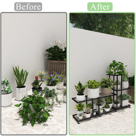 HusDream 7-tier plant display in living room emphasizing versatile pot arrangement
