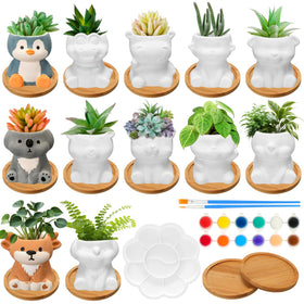 Hushee 12 animal ceramic planter pots kit for DIY decorating and gifting.