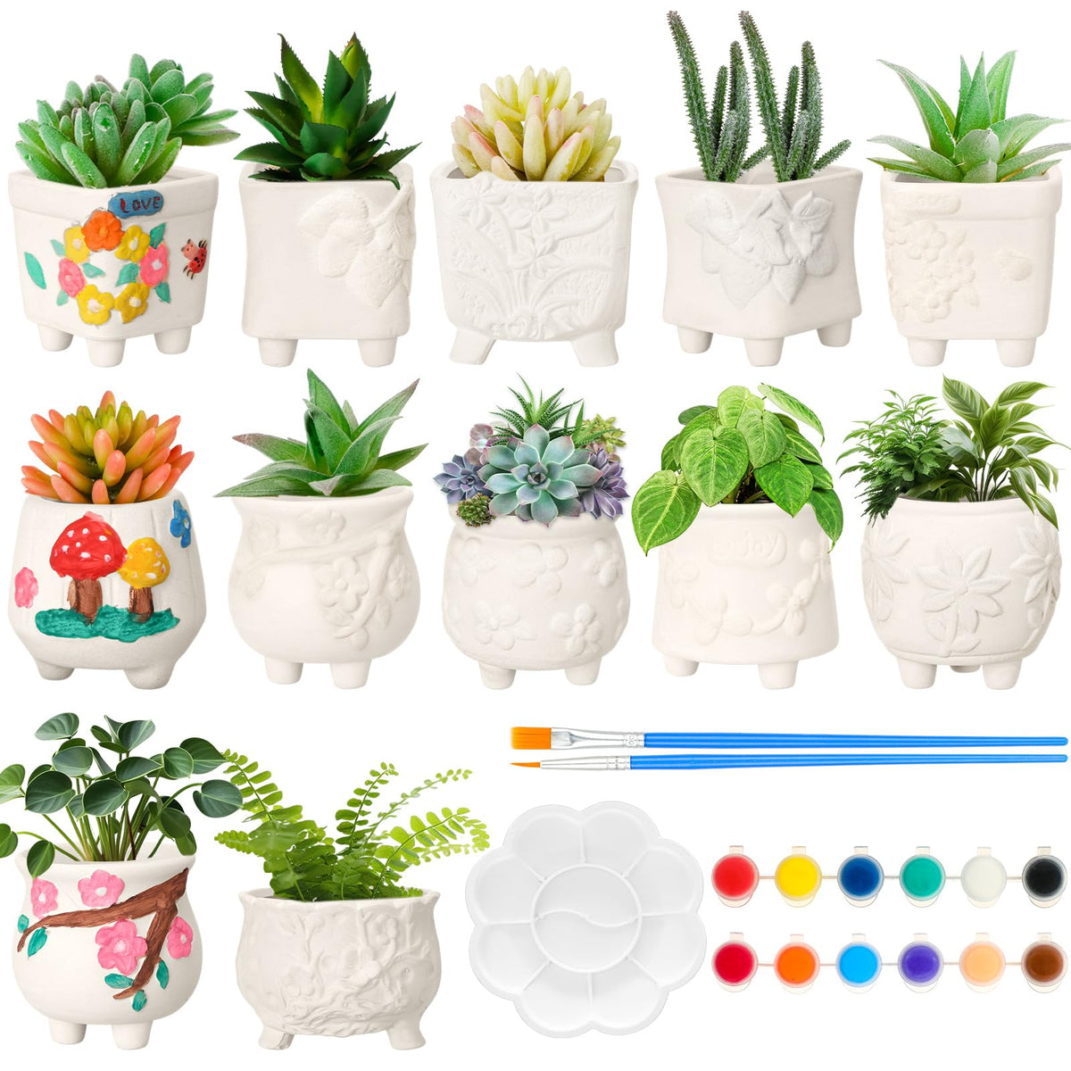Hushee ceramic succulent planters set ready for painting and display