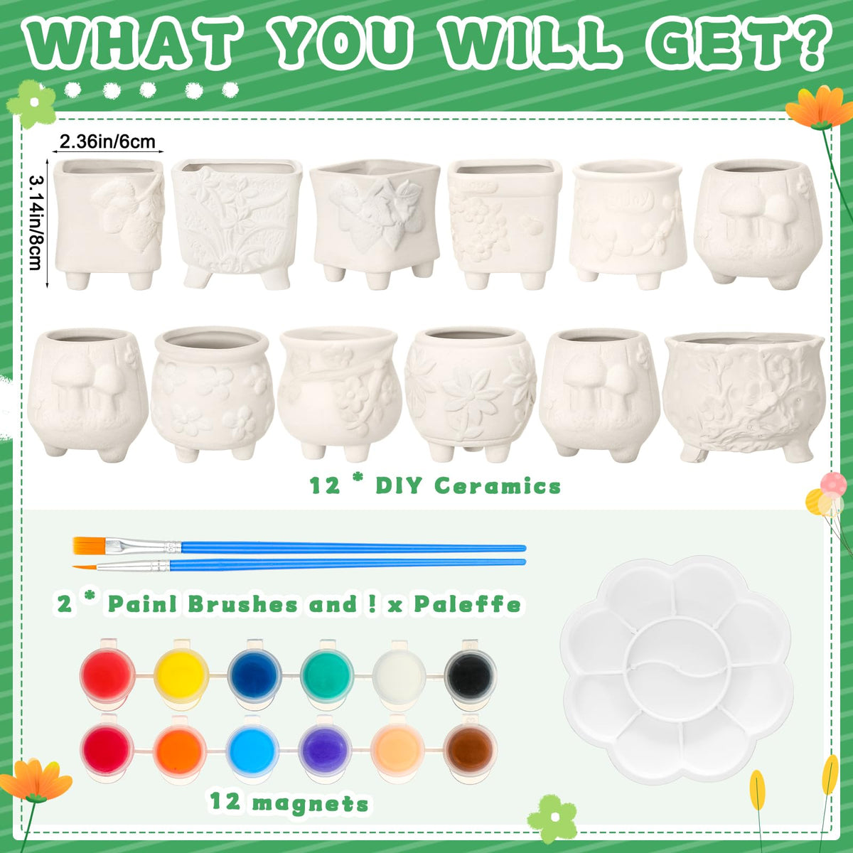 Hushee paintable flower pots kit with color palette for creative projects