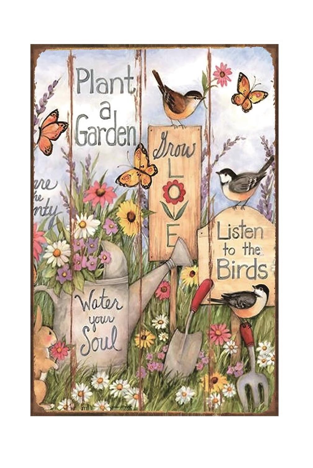Husienzn funny flowers birds metal sign adds playful curb appeal to outdoor walls.