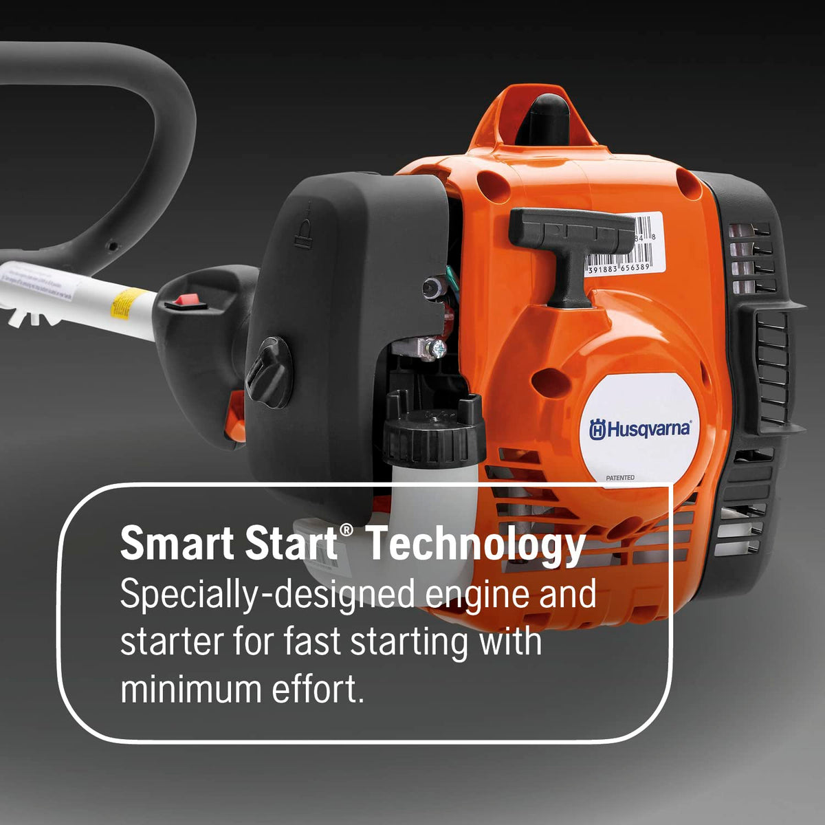 Husqvarna 122C 17-inch cutting width covers more lawn per pass.