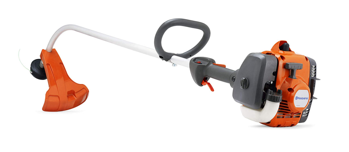 Husqvarna 122C curved shaft trimmer for precise edging around obstacles.
